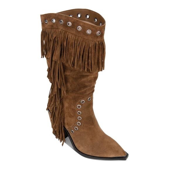 KENNETH COLE Womens Beige Slouch Fringed West Leather Western Boot 9.5 M - Picture 1 of 4